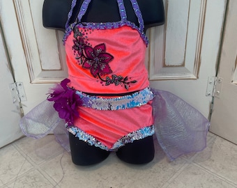 Coral Velvet Pageant Swimsuit: Vegas Girl, Iridescent Sequins, Sz 7/8