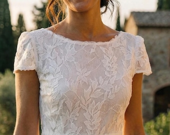 Spitzen Braut Top Kurzarm | Braut Top mit Rückenausschnitt | Braut Separates | Mix & Match