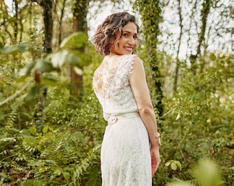 Wedding dress, bridal lace wedding dress with underneath dress