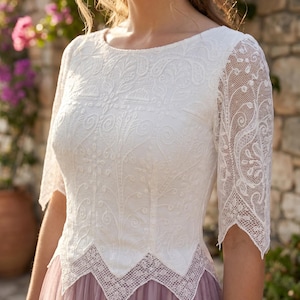 ERDO Spitzen Brauttop Mix & Match | Elastisches Spitzentop Hochzeit | Boho Braut Oberteil | Standesamt Outfit
