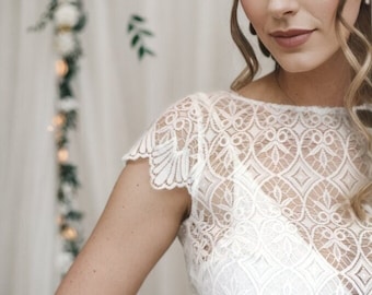 Robe de mariée, robe de mariée boho en dentelle avec robe en dessous