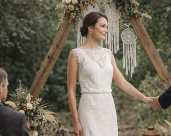 Abito da sposa in pizzo avorio 2 in 1 | Abito da sposa boho | Abito da sposa minimalista | Abito da sposa civile | Matrimonio all'aperto