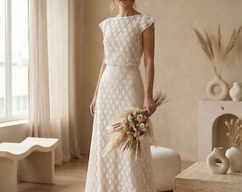 Abito da sposa in pizzo avorio 2 in 1 | Abito da sposa boho | Abito da sposa minimalista | Abito da sposa civile | Matrimonio all'aperto