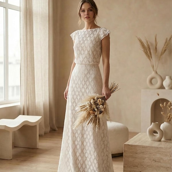 Vestido de novia 2 en 1 de encaje color marfil | Vestido de novia bohemio | Vestido de novia minimalista | Vestido de novia civil | Boda al aire libre