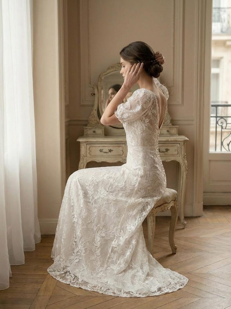 Abito da sposa in pizzo avorio 2 in 1 | Abito da sposa boho | Abito da sposa minimalista | Abito da sposa civile | Matrimonio all'aperto immagine 5