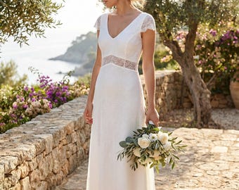 Abito da sposa boho, abito da sposa in pizzo, abito da sposa minimalista, matrimonio all'aperto, matrimonio rustico, stile vintage