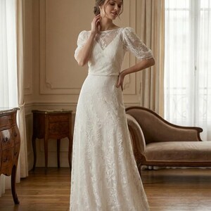 Abito da sposa in pizzo avorio 2 in 1 | Abito da sposa boho | Abito da sposa minimalista | Abito da sposa civile | Matrimonio all'aperto immagine 4