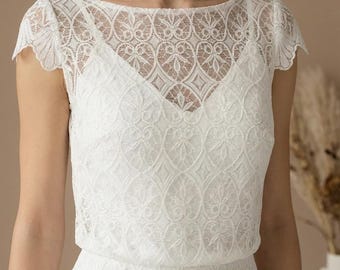 Abito da sposa in pizzo avorio 2 in 1 | Abito da sposa boho | Abito da sposa minimalista | Abito da sposa civile | Matrimonio all'aperto