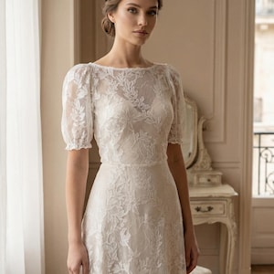 Abito da sposa in pizzo avorio 2 in 1 | Abito da sposa boho | Abito da sposa minimalista | Abito da sposa civile | Matrimonio all'aperto immagine 1