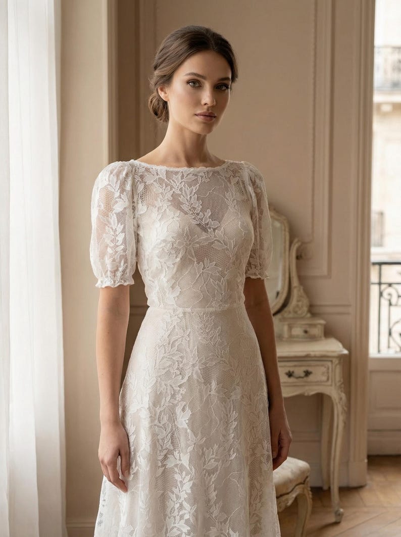 Abito da sposa in pizzo avorio 2 in 1 | Abito da sposa boho | Abito da sposa minimalista | Abito da sposa civile | Matrimonio all'aperto immagine 1