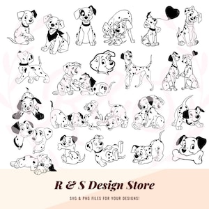 101, Dalmatians, Parents, Puppies, Silhouettes, Outlines, Dogs, PNG, SVG.