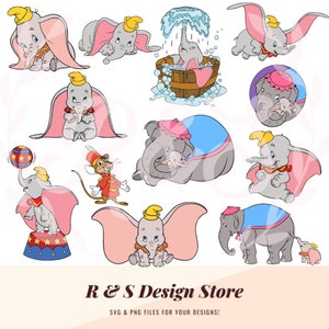Puede incluir: Un conjunto de 11 imágenes de clipart digital que presentan a Dumbo el elefante en varias poses. Las imágenes incluyen a Dumbo volando, bañándose y jugando con una pelota. También hay un ratón con un uniforme rojo. Las imágenes están en un estilo de dibujos animados y son perfectas para proyectos de manualidades.
