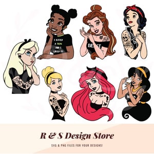 punk, rocker, princesses, dress up, goth, bundle, svg, png.