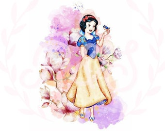 princesa, la más bella de todas, nieve, enanos, acuarela, envoltorio de vaso, envoltorio de taza, png.