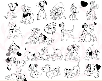 101, Dalmatians, Parents, Puppies, Silhouettes, Outlines, Dogs, PNG, SVG.