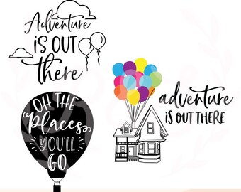 up, quotes, flying house, balloons , film, svg, png.