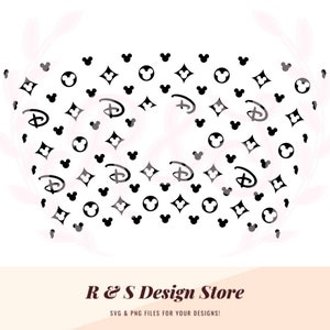 Puede incluir: Diseño digital en blanco y negro con un patrón de orejas de Mickey Mouse, estrellas y el logotipo del castillo de Disney.