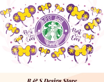 rapunzel, princess, best day ever, corona, ears, starbucks, wrap, cup wrap, png, svg.