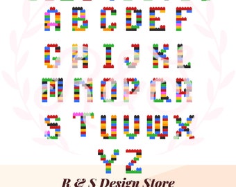 alphabet set, bricks, png, svg.