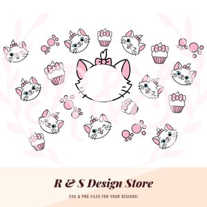 カップラップ、マリー、猫、タンブラーラップ、SVG、PNG。