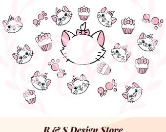 envoltura de taza, marie, gato, envoltura de vaso, svg, png.