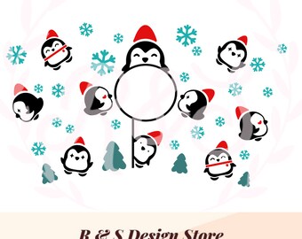 pingüino, navidad, frío, envoltura, envoltura de vaso, envoltura de taza, png, svg.