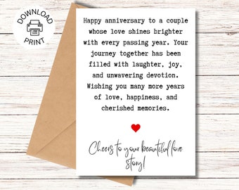 Happy Anniversary Printable Card, Anniversary Greeting Card, Love And Happiness, Anniversary Card, Digital Download