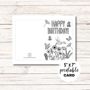 Printable Happy Birthday Coloring Card, Flowers and Butterflies, Color