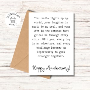 Tarjeta imprimible de feliz aniversario, tarjeta de felicitación de aniversario, tarjeta de aniversario romántica para esposa/marido - Descarga instantánea