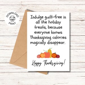 Calories Magically Disappear - Funny Happy Thanksgiving Card - Printable Fall Greeting Card - Instant Download