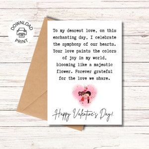 Printable Happy Valentine&#39;s Day Card, Love Card For Husband, Wife, Boyfriend, Girlfriend | Digital Download