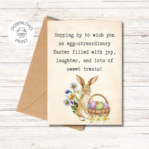 Biglietto di buona Pasqua stampabile, biglietto di auguri di Pasqua, felicità del coniglietto pasquale, download digitale PDF