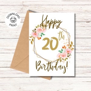 Happy 20th Birthday Card | Printable Greeting Card | Birthday Wishes | Instant Download PDF