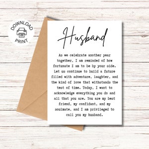 Tarjeta de cumpleaños o aniversario imprimible, Descarga digital, Tarjeta para esposo, Tarjeta de felicitación imprimible