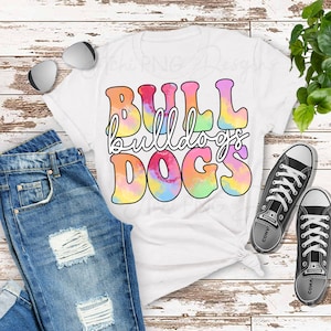 Bulldogs Tie Dye PNG Sublimation Design, School Spirit Sublimation, DTG Printing, Bulldogs Mascot PNG, Digital Design