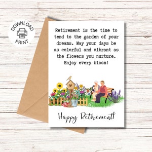 Carte imprimable de retraite, jardin de vos rêves, carte imprimable de retraite heureuse, carte de voeux, téléchargement numérique