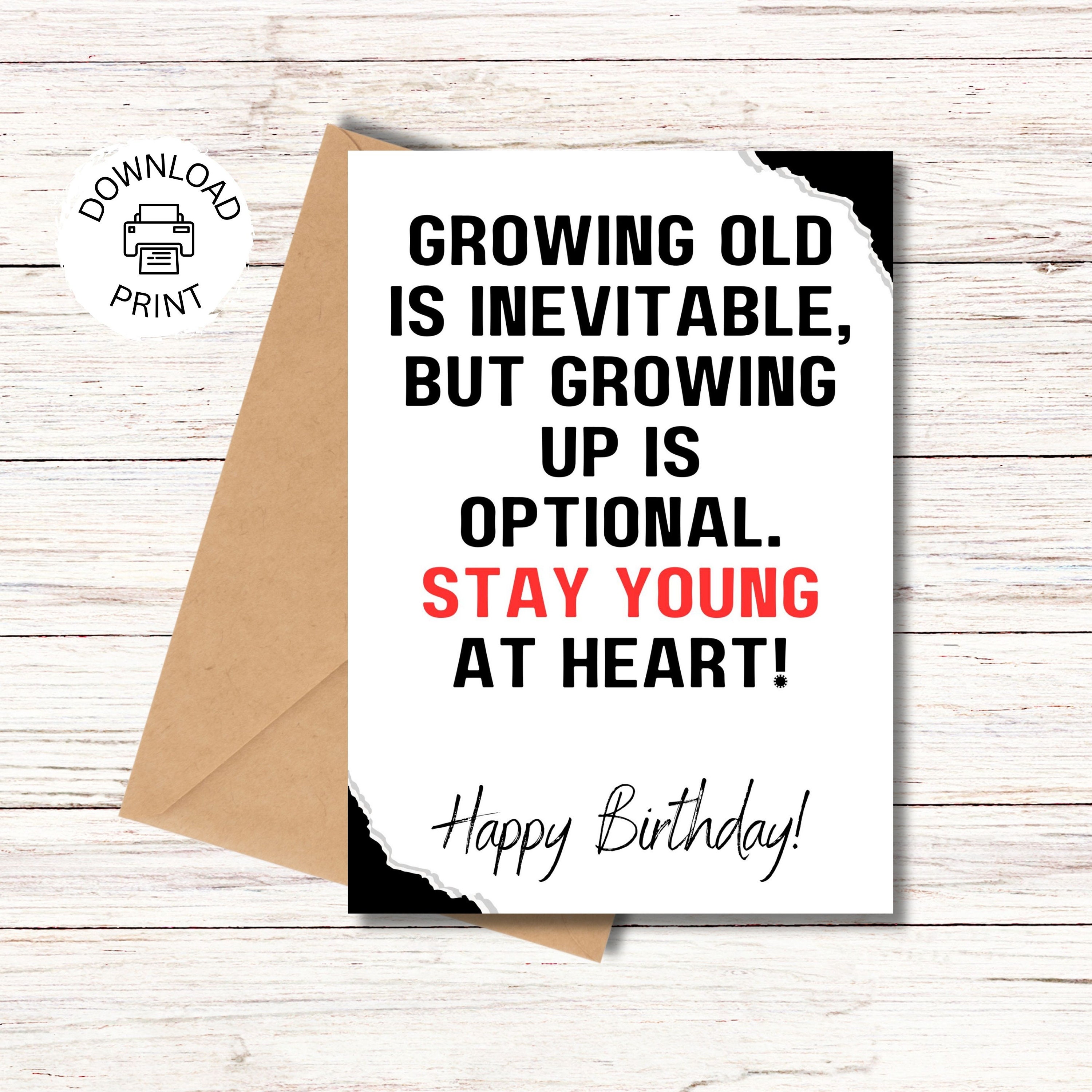 Stay Young Happy Birthday Card Printable Greeting Card Birthday Wishes