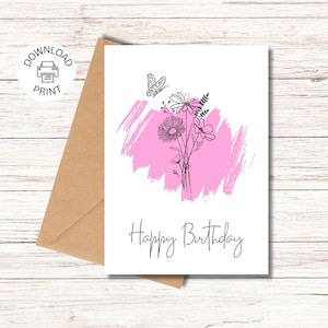 Happy Birthday Card | Printable Greeting Card | Floral Birthday Card | Instant Download PDF