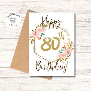 Happy 80th Birthday Card | Printable Greeting Card | Birthday Wishes | Instant Download PDF
