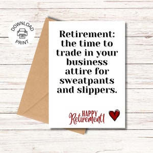 Funny Retirement Card - Sweatpants and Slippers - Happy Retirement Greeting Card - Hilarious Greeting Card - Instant Download