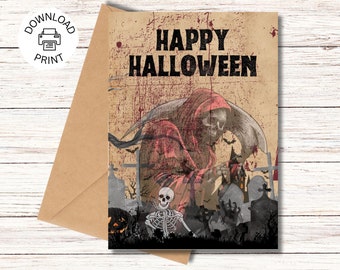 Happy Halloween Card - Printable Greeting Card -  Scary Halloween Printable Card - Instant Download