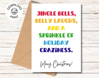 Merry Christmas Card | Printable Holiday Greeting Card | Jingle Bells | Unique Christmas Card | Instant Download