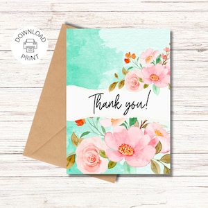 Floral Thank You Card - Printable Elegant Thank You Greeting Card - Floral Appreciation Card - Baby Shower Thank You Card - Instant Download