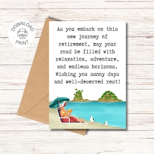 Printable Retirement Card, New Journey, Happy Retirement Greeting Card, Card for Mom/Grandma/Friend Digital Download