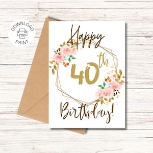 Biglietto di buon 40° compleanno/Biglietto d'auguri stampabile/Auguri di compleanno/Download istantaneo PDF
