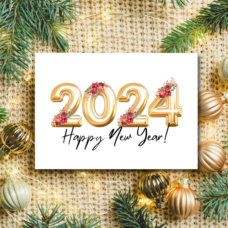 Happy New Year 2024 Card Printable Greeting Card Digital Download PDF