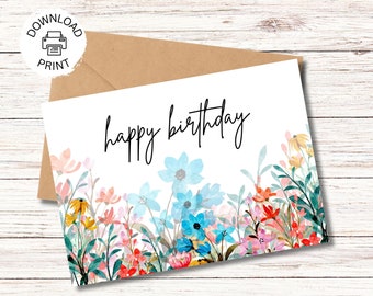 Happy Birthday Card Printable Greeting Card Floral Birthday Card Digital Download PDF