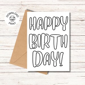 Druckbare Happy Birthday Ausmalkarte | Geburtstagswünsche | Malen Sie Ihre eigene Karte | Feier | Druck und Farbe | Sofortiger Download PDF