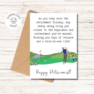 Carte de retraite imprimable, Swinging into Retirement, Golf, Happy Retirement Printable Card, Greeting Card, Digital Download