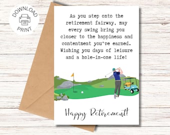 Printable Retirement Card, Swinging Into Retirement, Golf, Happy Retirement Printable Card, Greeting Card, Digital Download